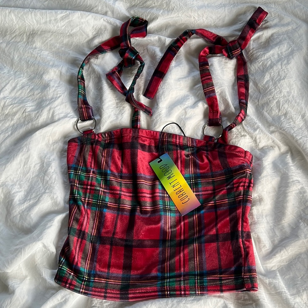 Current Mood Dolls Kill XS Red Plaid Crop Top